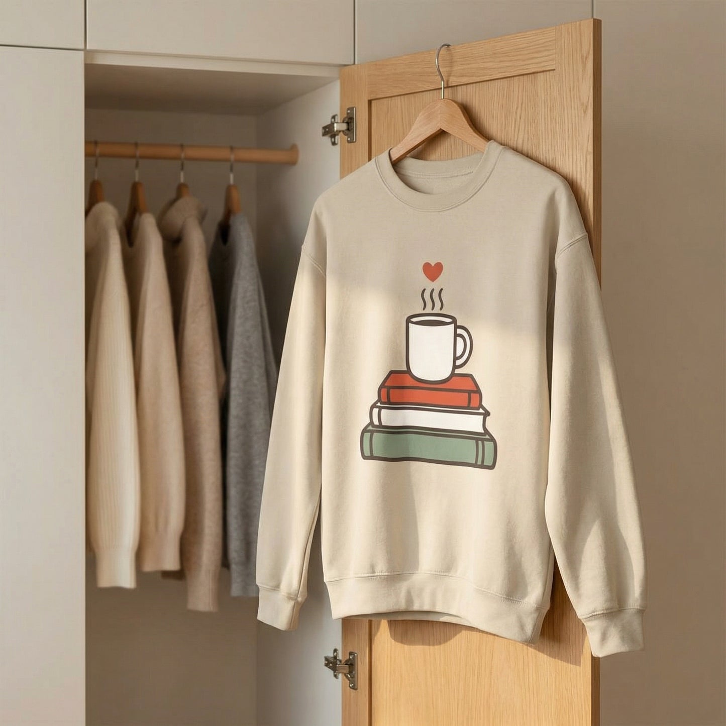 Cozy Book & Coffee Sweatshirt – Cute Reading Mug Crewneck