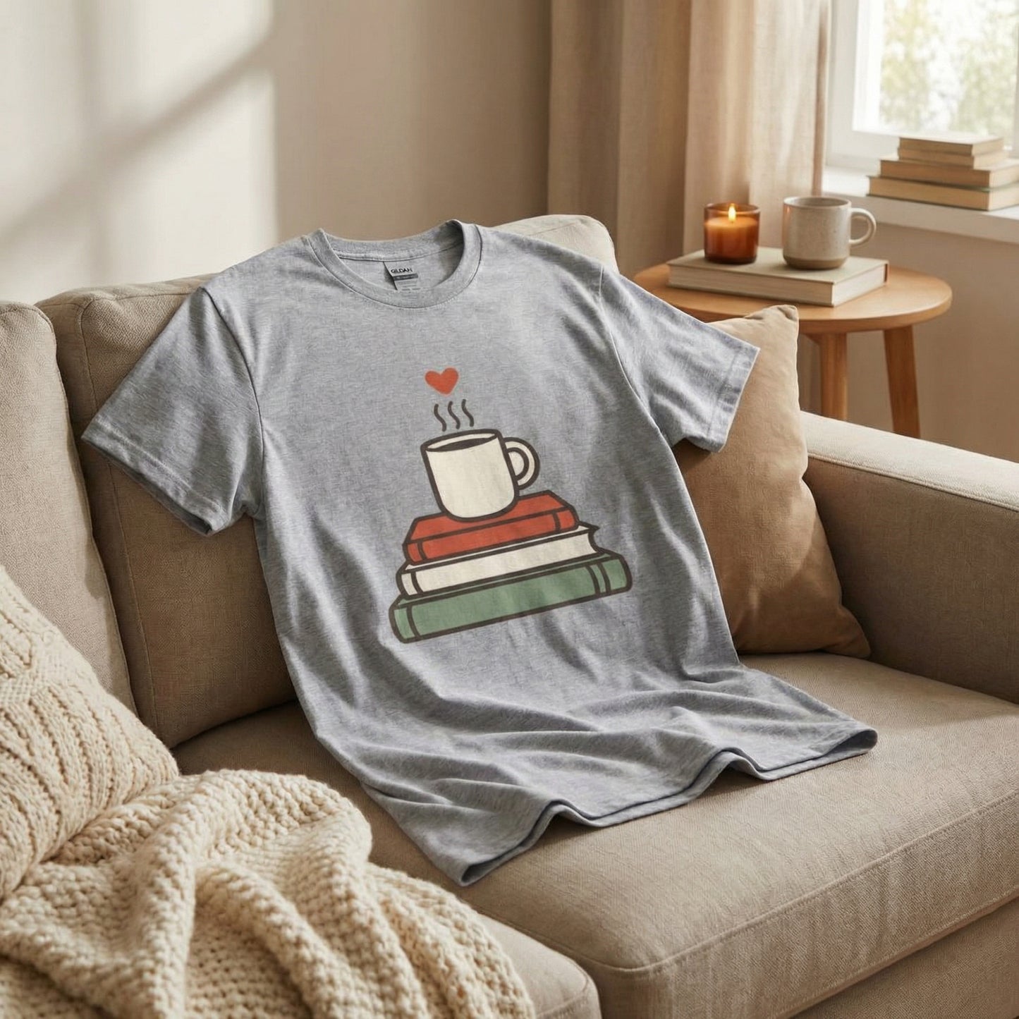 Book Lover T‑Shirt — Cozy Coffee & Books Graphic Tee