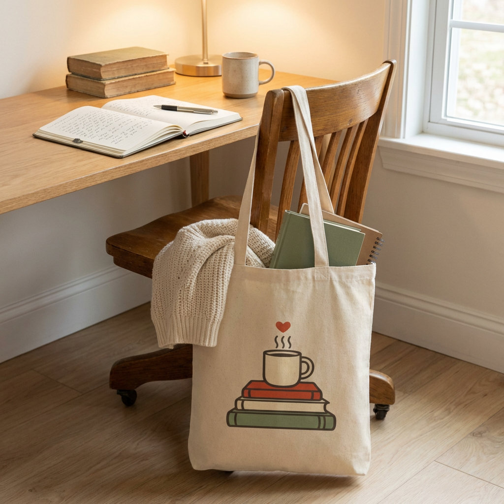 Book Lover Tote Bag — Coffee & Books Stack Canvas Tote