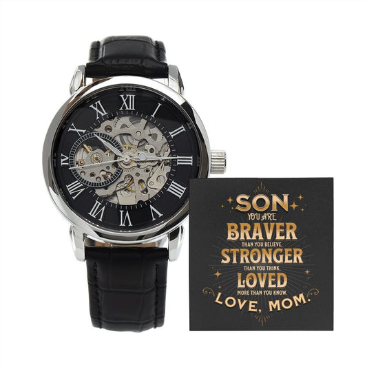 Son | Love, Mom | Men's Openwork Watch