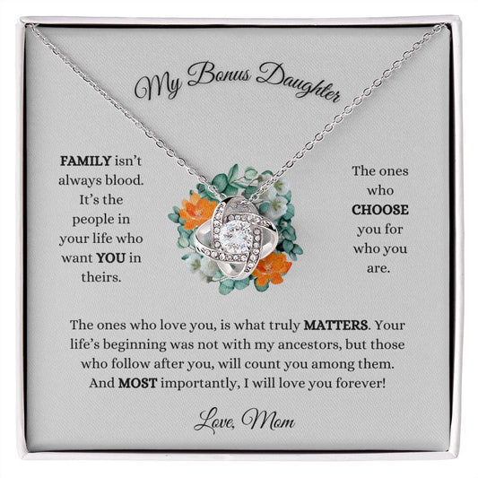 To My Bonus Daughter | Love Mom (Love Knot Necklace)