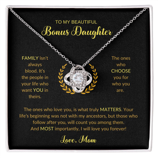 To My Bonus Daughter | Love Mom (Love Knot Necklace)