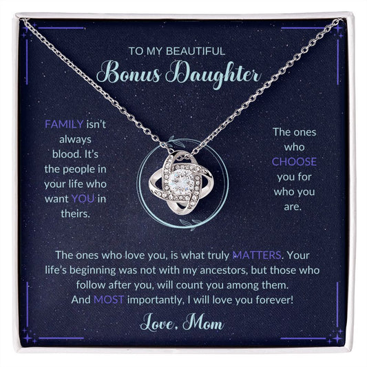 To My Bonus Daughter | Love Mom (Love Knot Necklace)