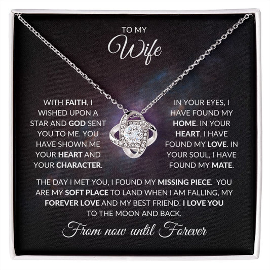 wife jewelry, anniversary jewelry, gift for wife, wife gift, love knot necklace, top wife gift, wish upon a star, by faith, god sent