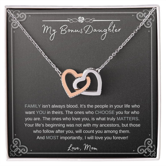 To My Bonus Daughter | Love Mom (Interlocking Hearts Necklace)