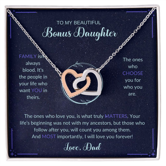 To My Bonus Daughter | Love Dad (Interlocking Hearts Necklace)