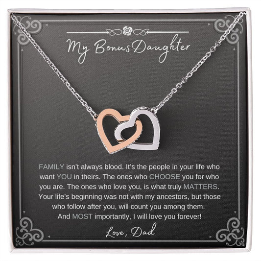 To My Bonus Daughter | Love Dad (Interlocking Hearts Necklace)