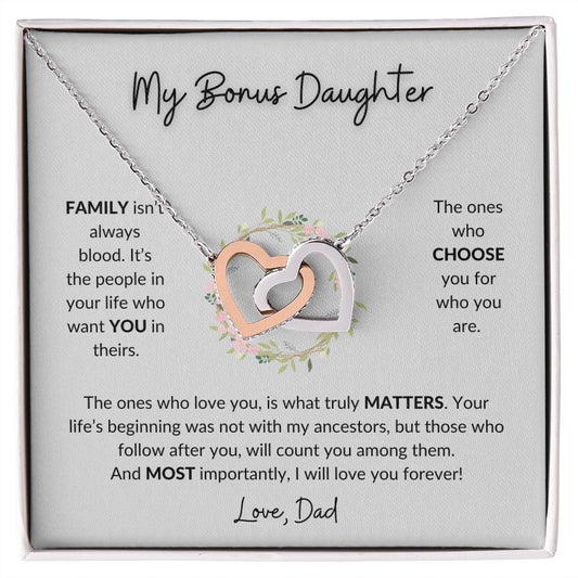 To My Bonus Daughter | Love Dad (Interlocking Hearts Necklace)