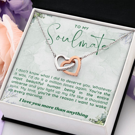 To My Soulmate | I Love You More Than Anything (Interlocking Hearts Necklace)