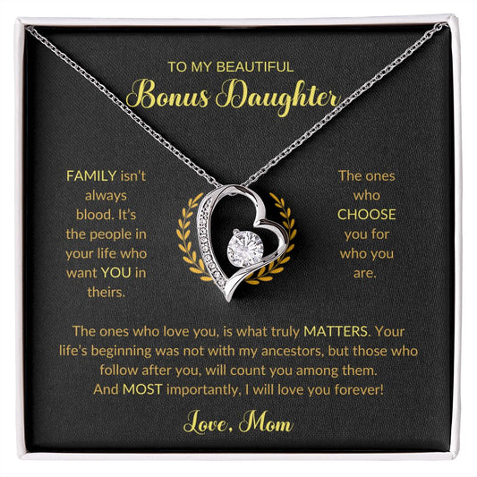 To My Bonus Daughter | Love Mom (Forever Love Necklace)